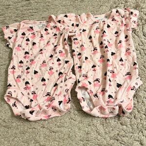 Bundles Baby Place Pink Baby Ballerina Print Onesies, set of 2 - 9-12 months